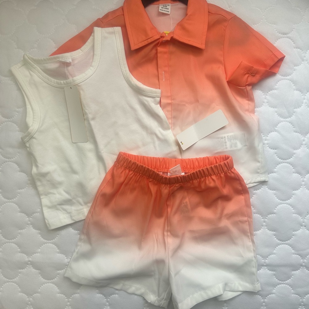SHEIN Orange and White Kids 3-Piece Matching Set